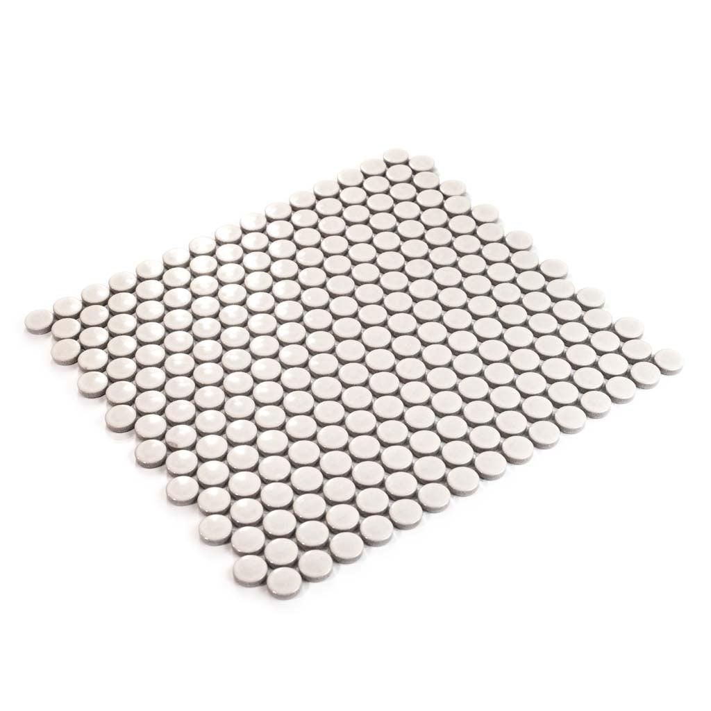 Ivory Beige 12x12 Glossy Penny Round Porcelain Mosaic Tile (10 pack, 9.87 sq ft/case) - Sample
