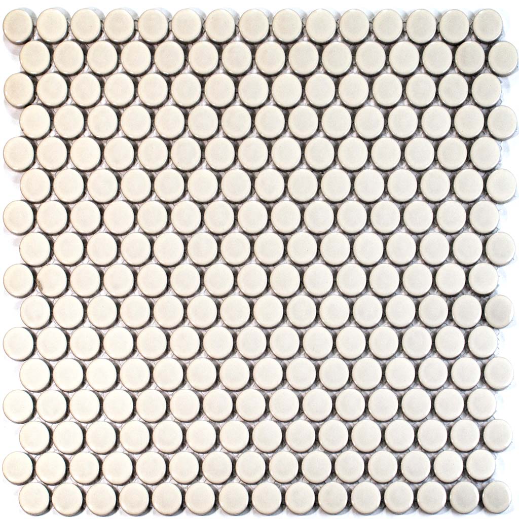 Ivory Beige 12x12 Glossy Penny Round Porcelain Mosaic Tile (10 pack, 9.87 sq ft/case) - Sample