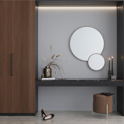 Ivory Beige 12x12 Glossy Penny Round Porcelain Mosaic Tile (10 pack, 9.87 sq ft/case) - Sample