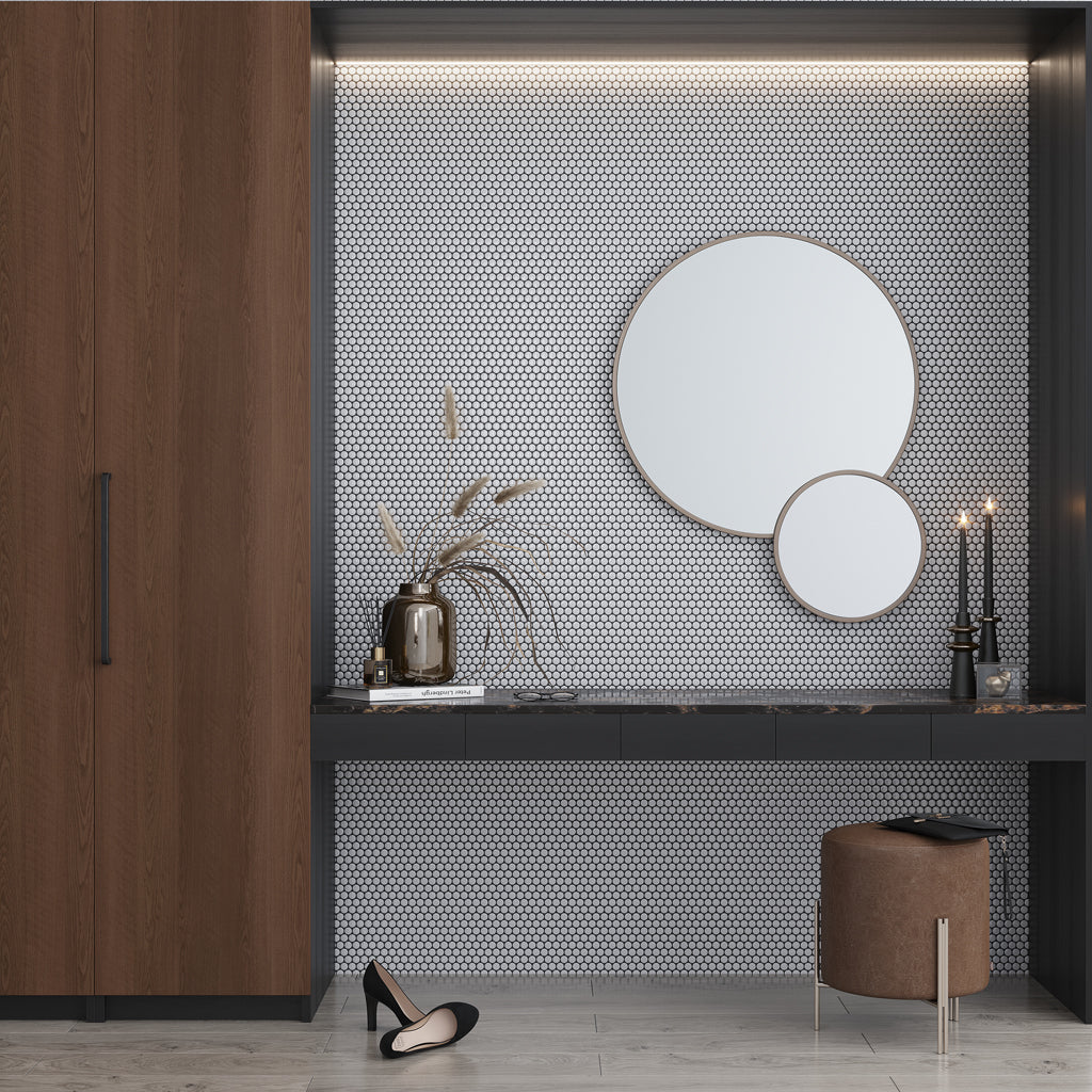 Ivory Beige 12x12 Glossy Penny Round Porcelain Mosaic Tile (10 pack, 9.87 sq ft/case)