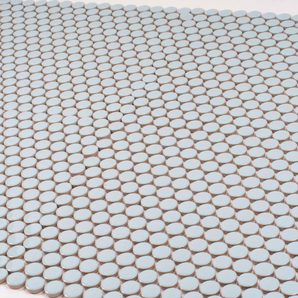 Light Turquoise 12x12 Glossy Penny Round Porcelain Mosaic Tile (10 pack, 9.87 sq ft/case) - Sample