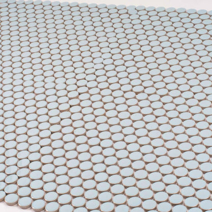 Light Turquoise 12x12 Glossy Penny Round Porcelain Mosaic Tile (10 pack, 9.87 sq ft/case) - Sample