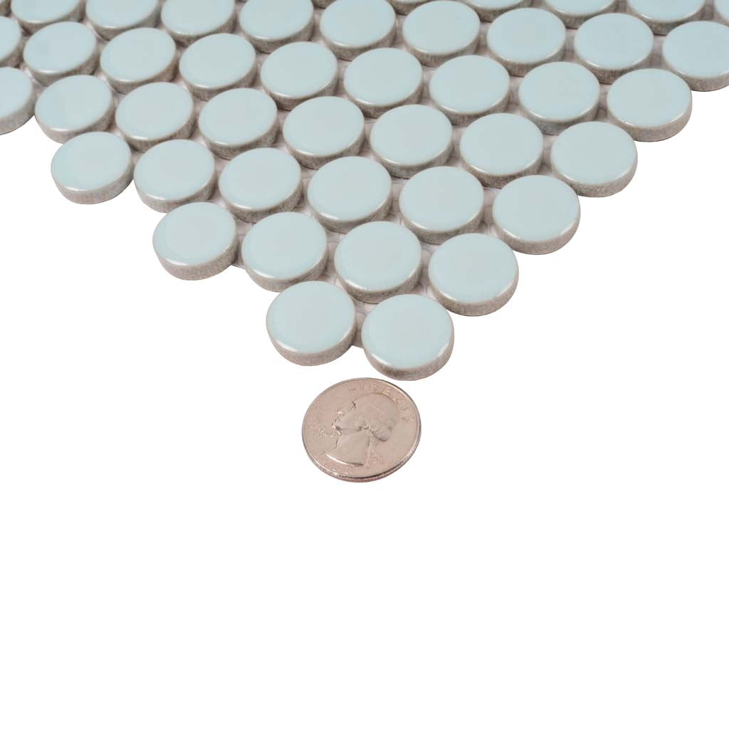Light Turquoise 12x12 Glossy Penny Round Porcelain Mosaic Tile (10 pack, 9.87 sq ft/case)