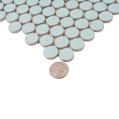 Light Turquoise 12x12 Glossy Penny Round Porcelain Mosaic Tile (10 pack, 9.87 sq ft/case) - Sample