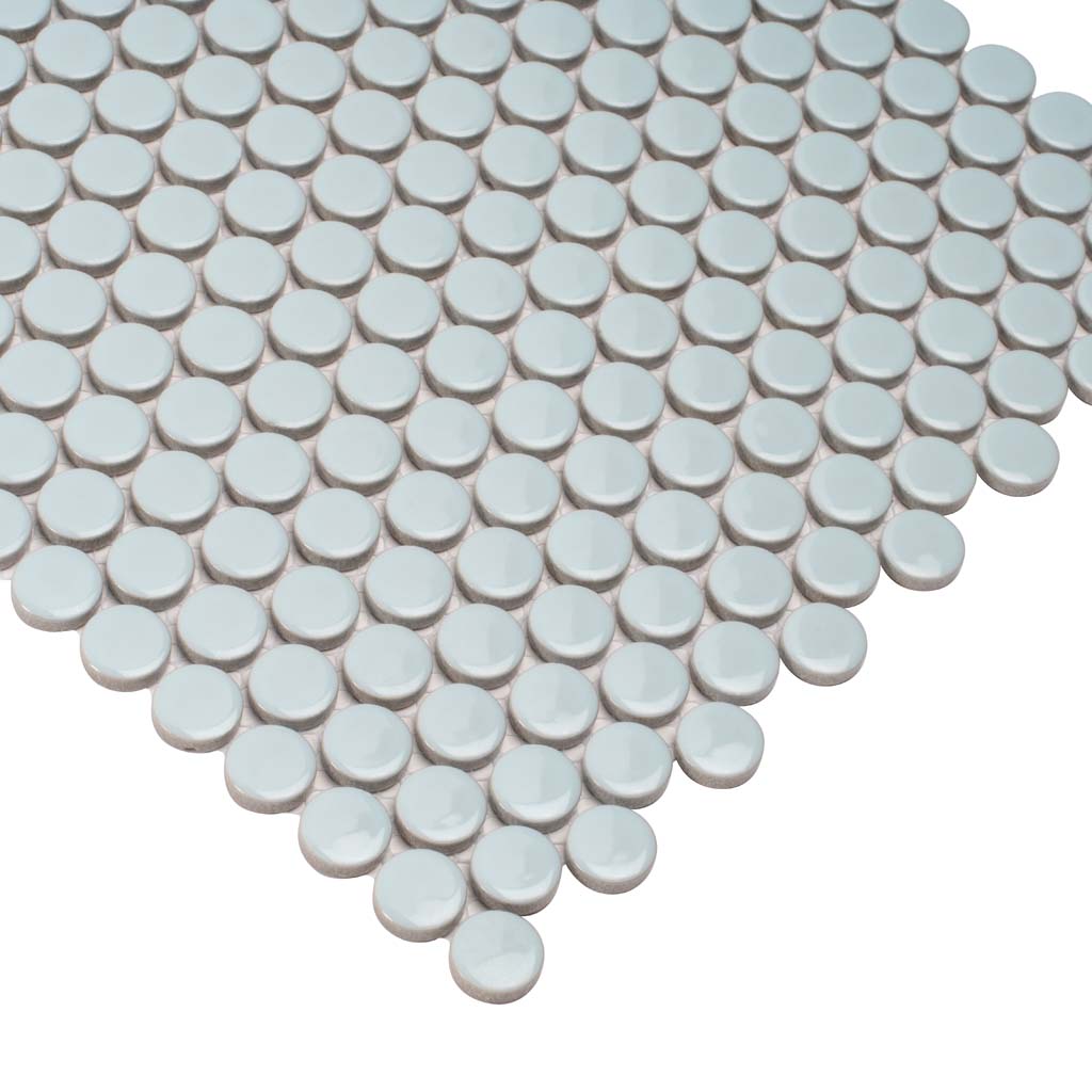 Light Turquoise 12x12 Glossy Penny Round Porcelain Mosaic Tile (10 pack, 9.87 sq ft/case) - Sample