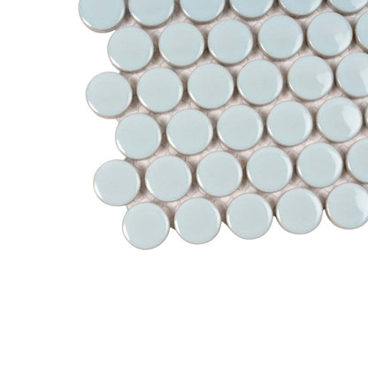 Light Turquoise 12x12 Glossy Penny Round Porcelain Mosaic Tile (10 pack, 9.87 sq ft/case) - Sample