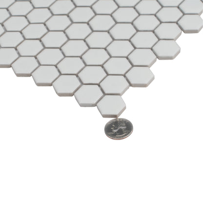 White 10x12 Matte Hexagon Porcelain Mosaic Tile (10 pack, 8.36 sq ft/case) - Sample