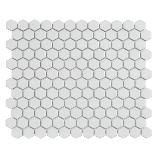 White 10x12 Matte Hexagon Porcelain Mosaic Tile (10 pack, 8.36 sq ft/case) - Sample