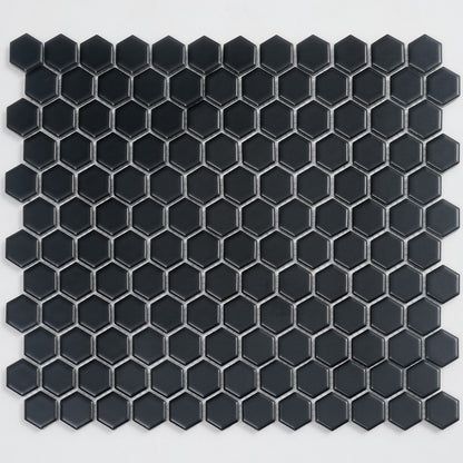 Black 10x12 Matte Hexagon Porcelain Mosaic Tile (10 pack, 8.36 sq ft/case) - Sample