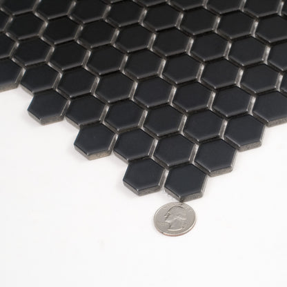 Black 10x12 Matte Hexagon Porcelain Mosaic Tile (10 pack, 8.36 sq ft/case)