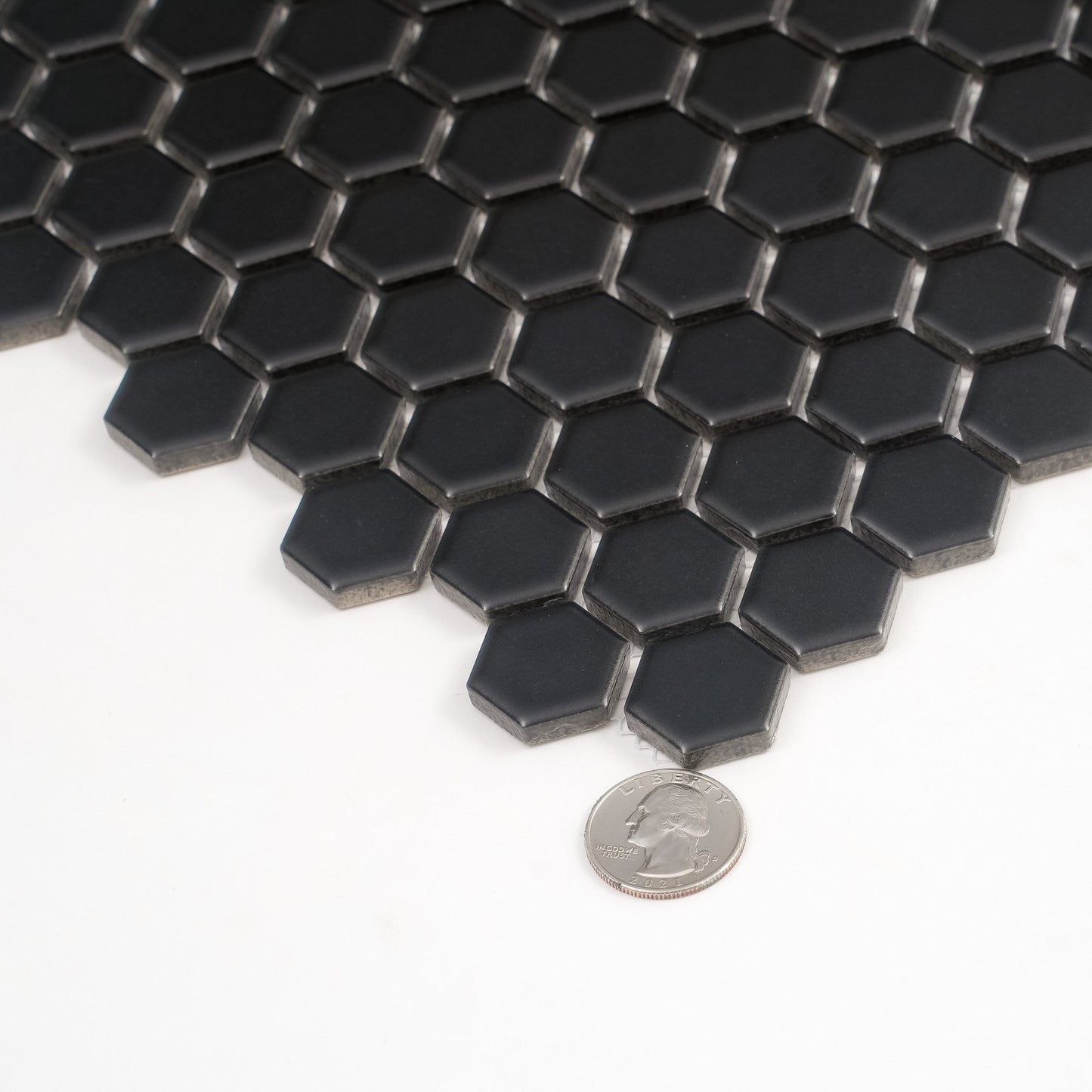Black 10x12 Matte Hexagon Porcelain Mosaic Tile (10 pack, 8.36 sq ft/case) - Sample