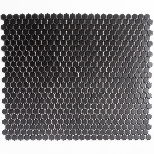 Black 10x12 Matte Hexagon Porcelain Mosaic Tile (10 pack, 8.36 sq ft/case) - Sample