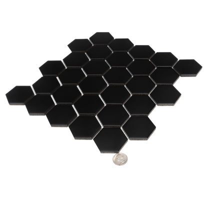 Black 11x11 Matte Hexagon Porcelain Mosaic Tile (10 pack, 8.25 sq ft/case) - Sample