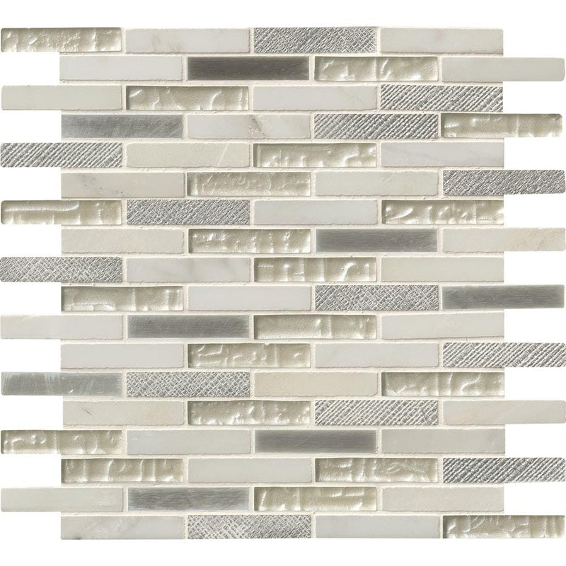 MSI Ocean Crest Brick Pattern Glass Stone Metal Mosaic Tile 12"x12"