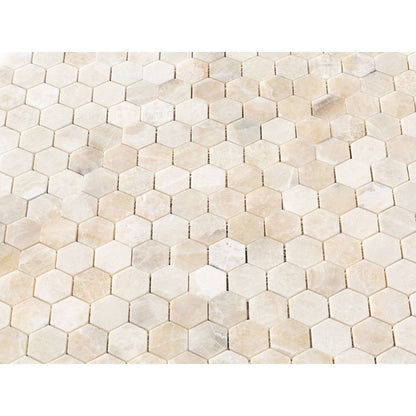 Onyx Beige Marble 2" Hexagon on 12" x 12" Mesh Mosaic Tile