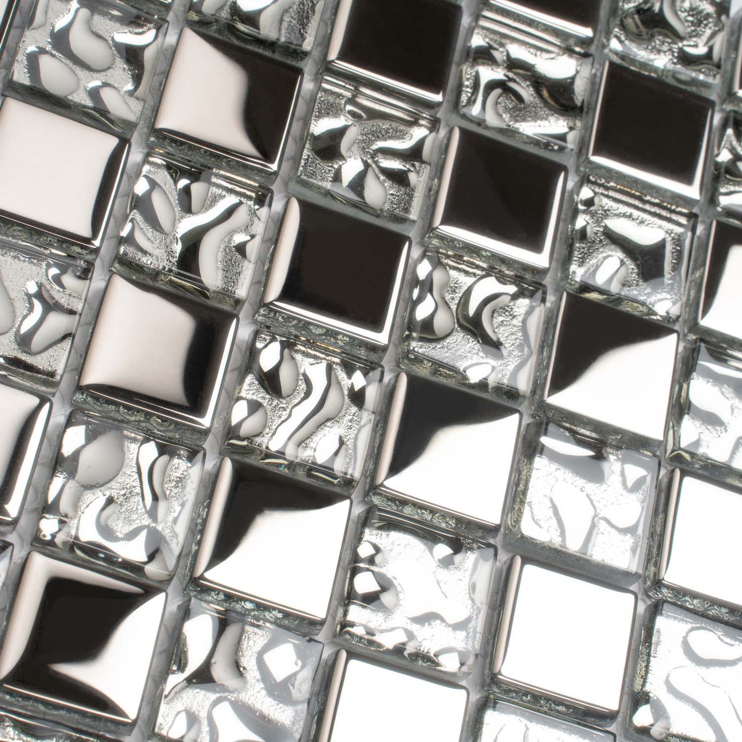 Silver 12x12 Glossy Square Glass Mosaic Tile (5 pack, 4.83 sq ft/case)