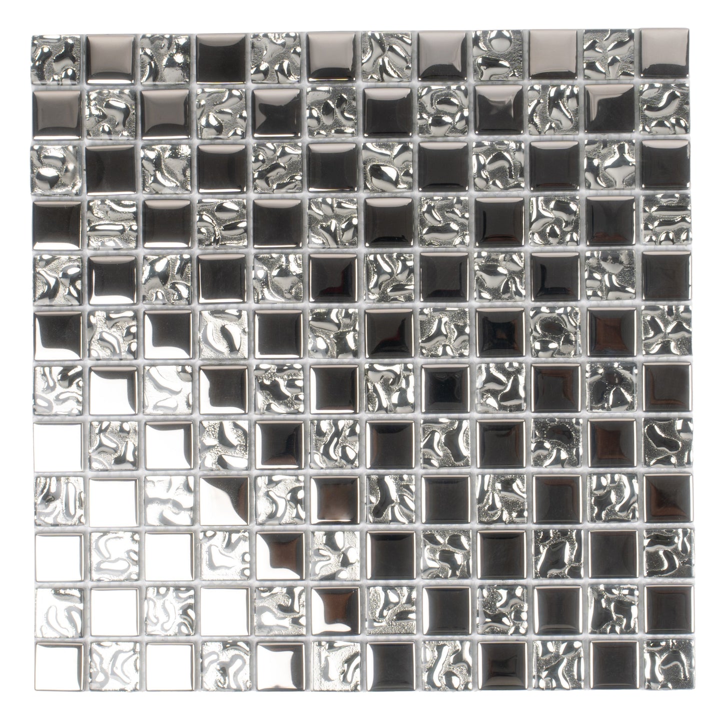 Silver 12x12 Glossy Square Glass Mosaic Tile (5 pack, 4.83 sq ft/case)