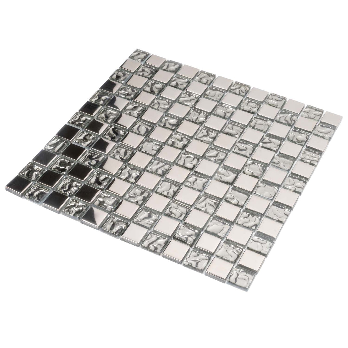 Silver 12x12 Glossy Square Glass Mosaic Tile (5 pack, 4.83 sq ft/case)