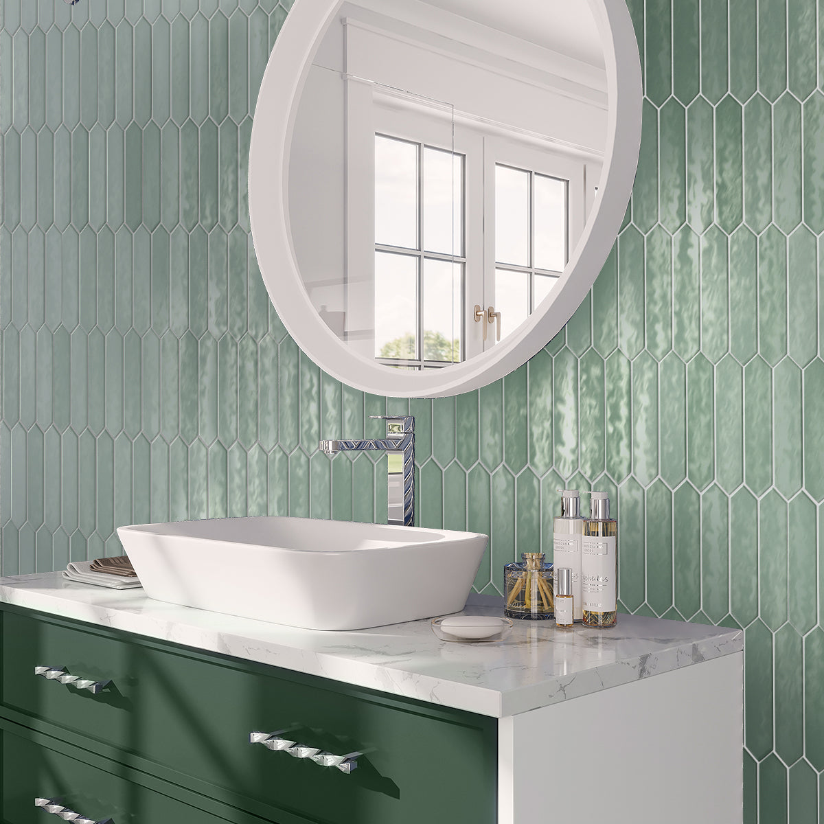 Pistachio Green 2x10 Glossy Picket Ceramic Tile (23 pack, 2.37 sq ft/case)