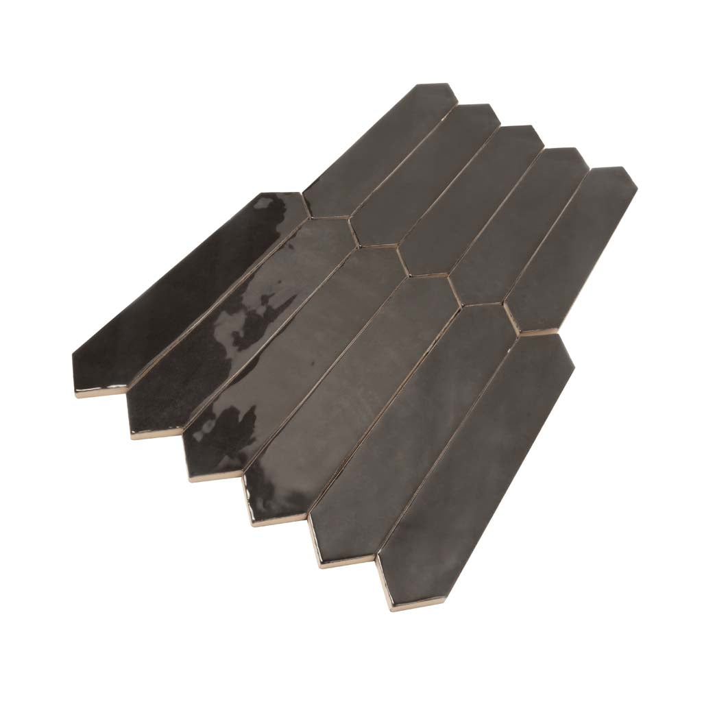 Black 2x10 Glossy Picket Ceramic Tile (23 pack, 2.37 sq ft/case)