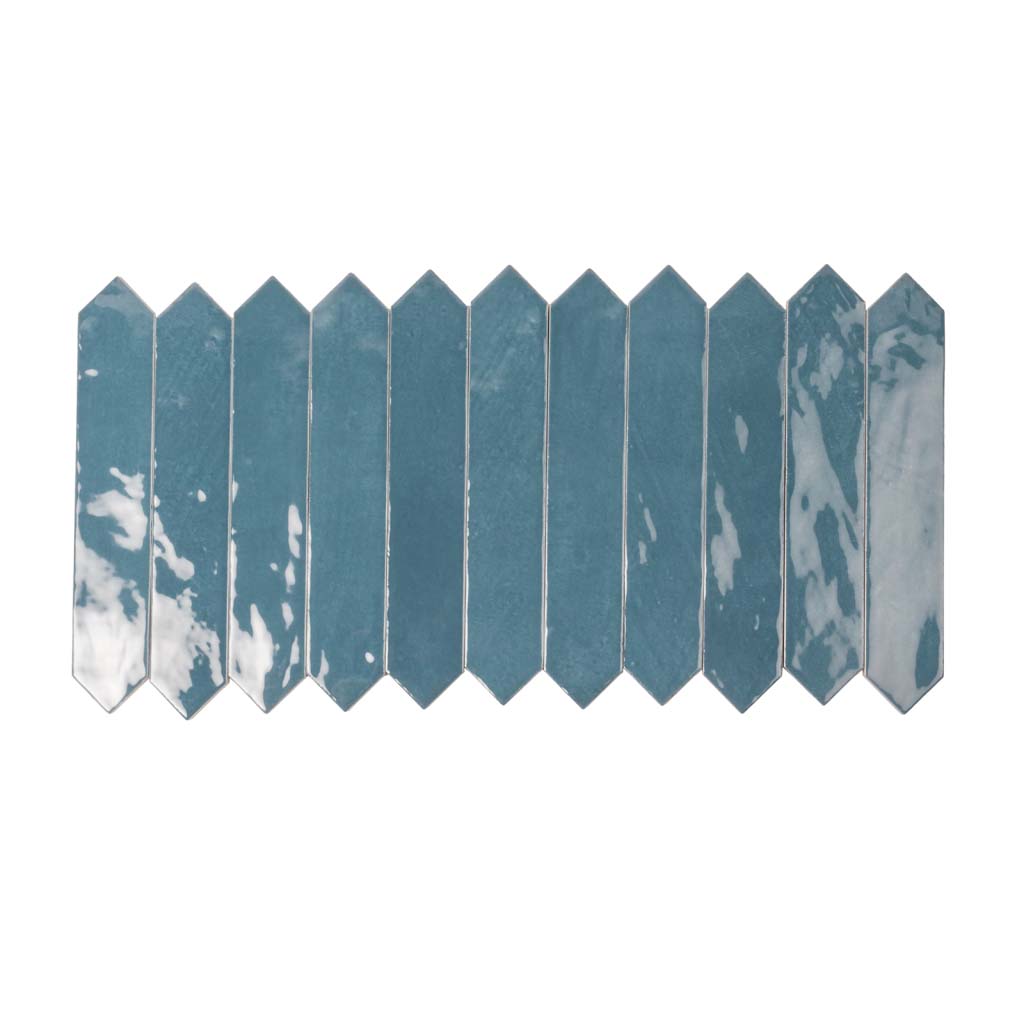 Teal Blue 2x10 Glossy Picket Ceramic Tile (23 pack, 2.37 sq ft/case) - Sample