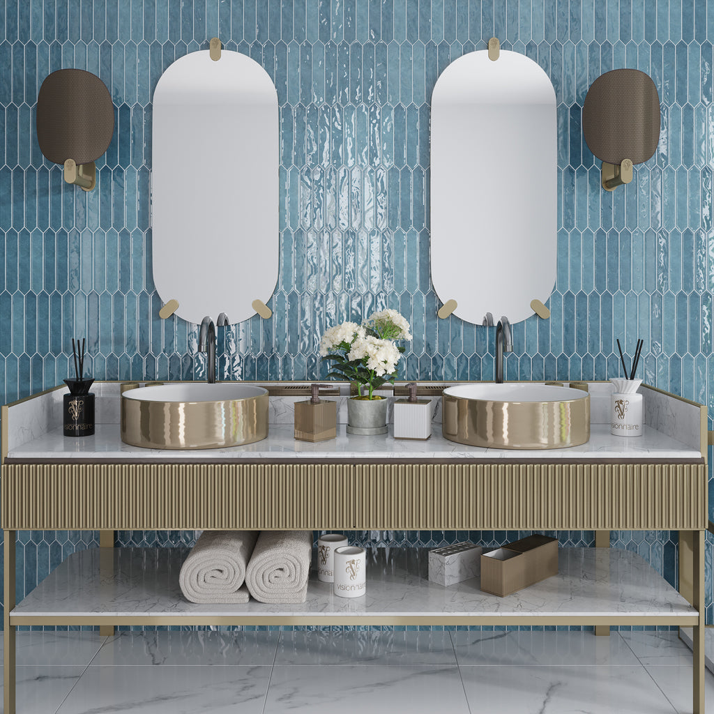 Teal Blue 2x10 Glossy Picket Ceramic Tile (23 pack, 2.37 sq ft/case)