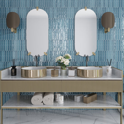 Teal Blue 2x10 Glossy Picket Ceramic Tile (23 pack, 2.37 sq ft/case)