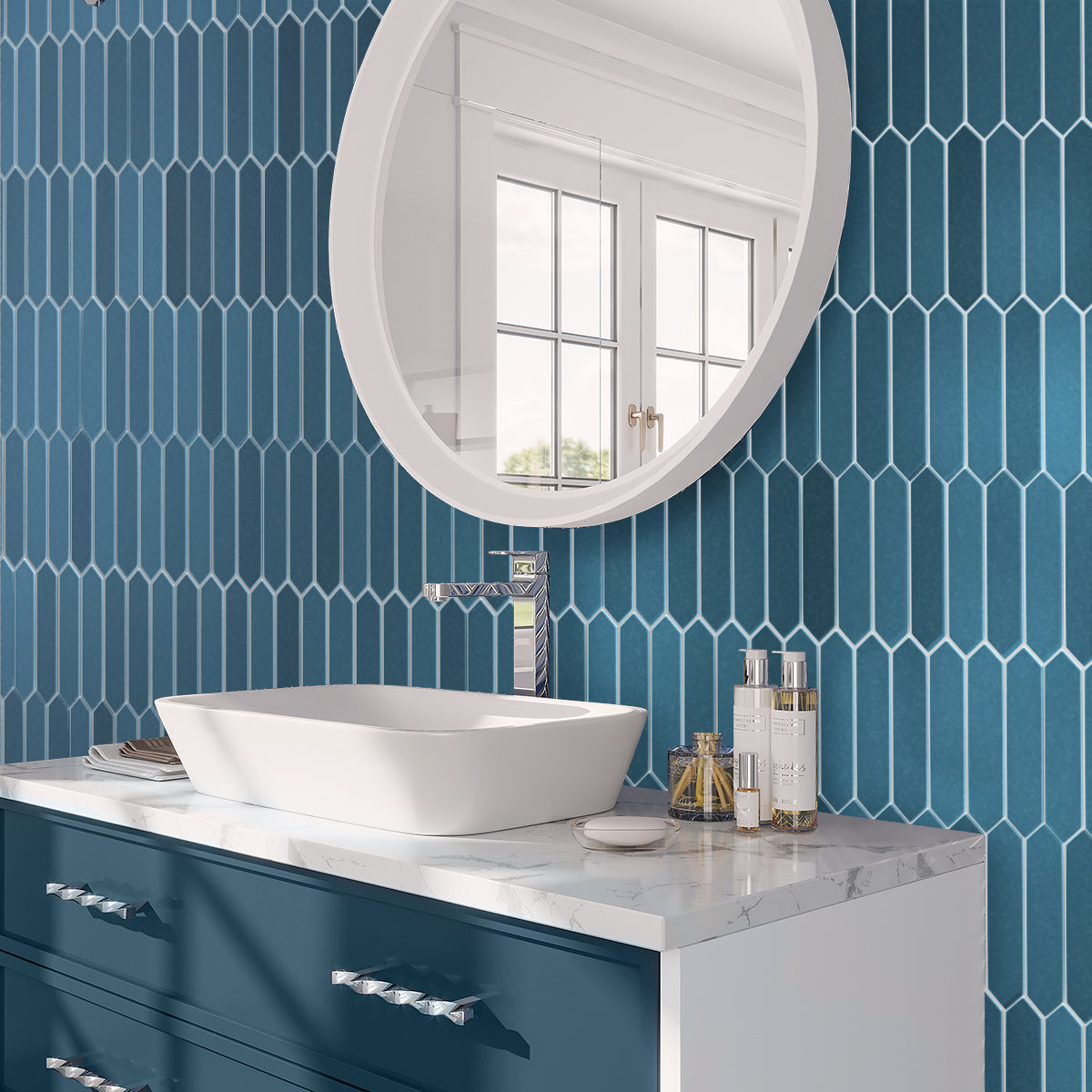 Teal Blue 2x10 Matte Picket Ceramic Tile (23 pack, 2.37 sq ft/case) - Sample