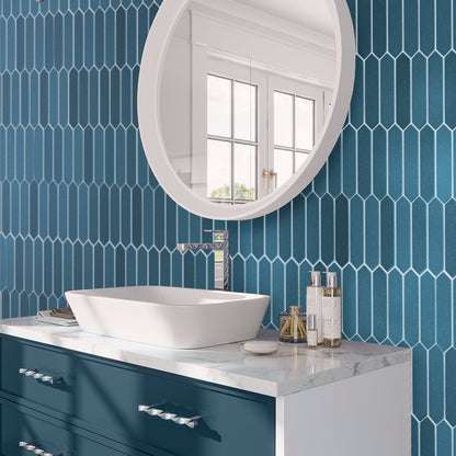 Teal Blue 2x10 Matte Picket Ceramic Tile (23 pack, 2.37 sq ft/case) - Sample