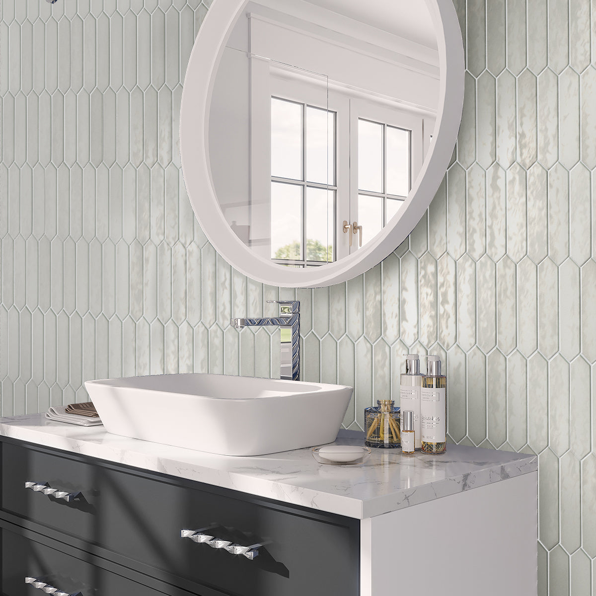 Pearl White 2x10 Glossy Picket Ceramic Tile (23 pack, 2.37 sq ft/case) - Sample
