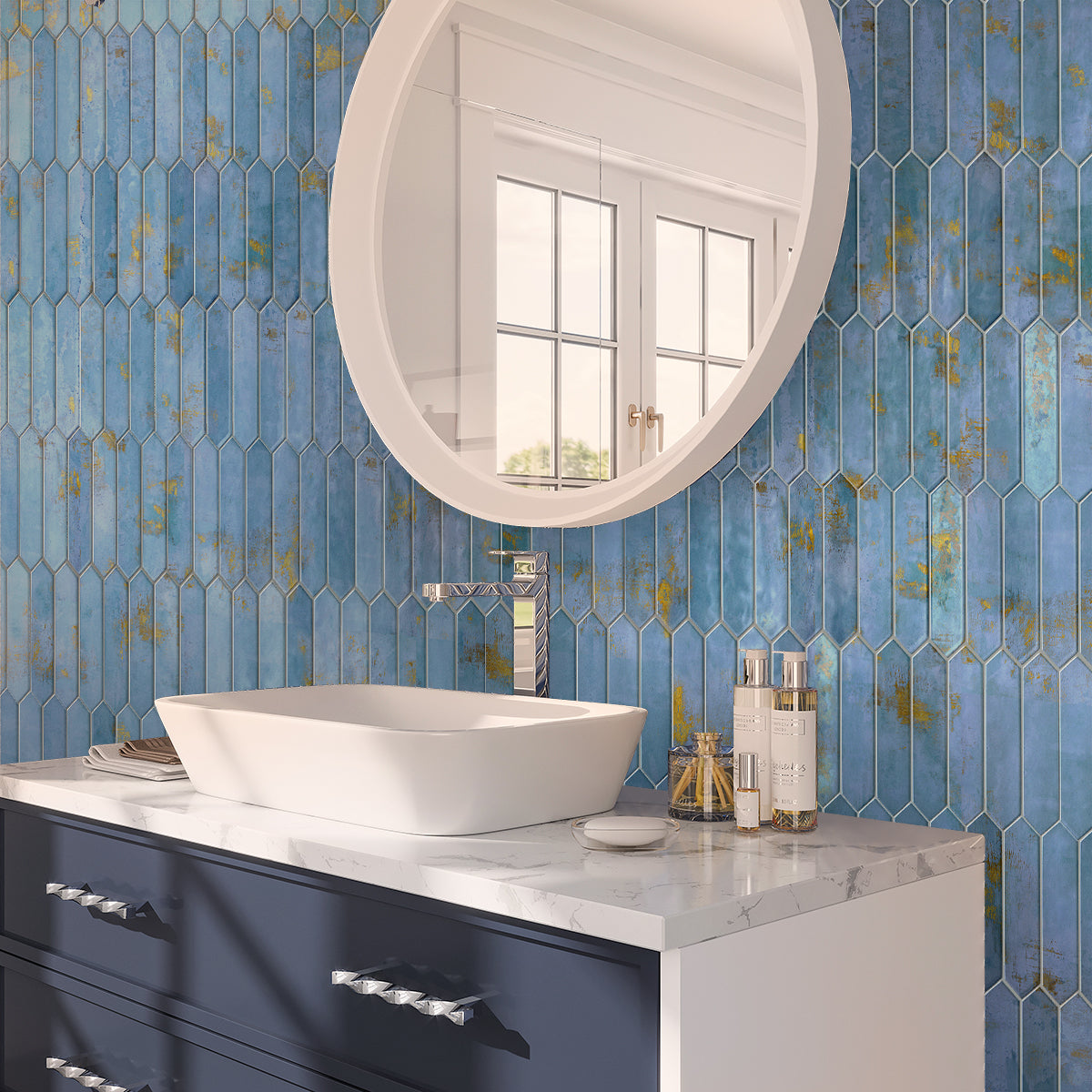 Blue 2x10 Glossy Picket Ceramic Tile (23 pack, 2.37 sq ft/case)