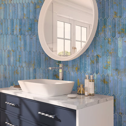 Blue 2x10 Glossy Picket Ceramic Tile (23 pack, 2.37 sq ft/case) - Sample
