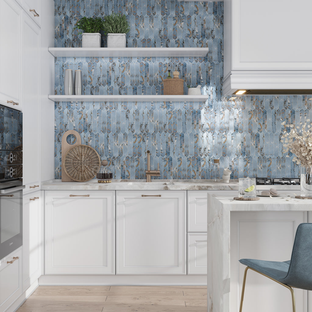 Blue 2x10 Glossy Picket Ceramic Tile (23 pack, 2.37 sq ft/case)