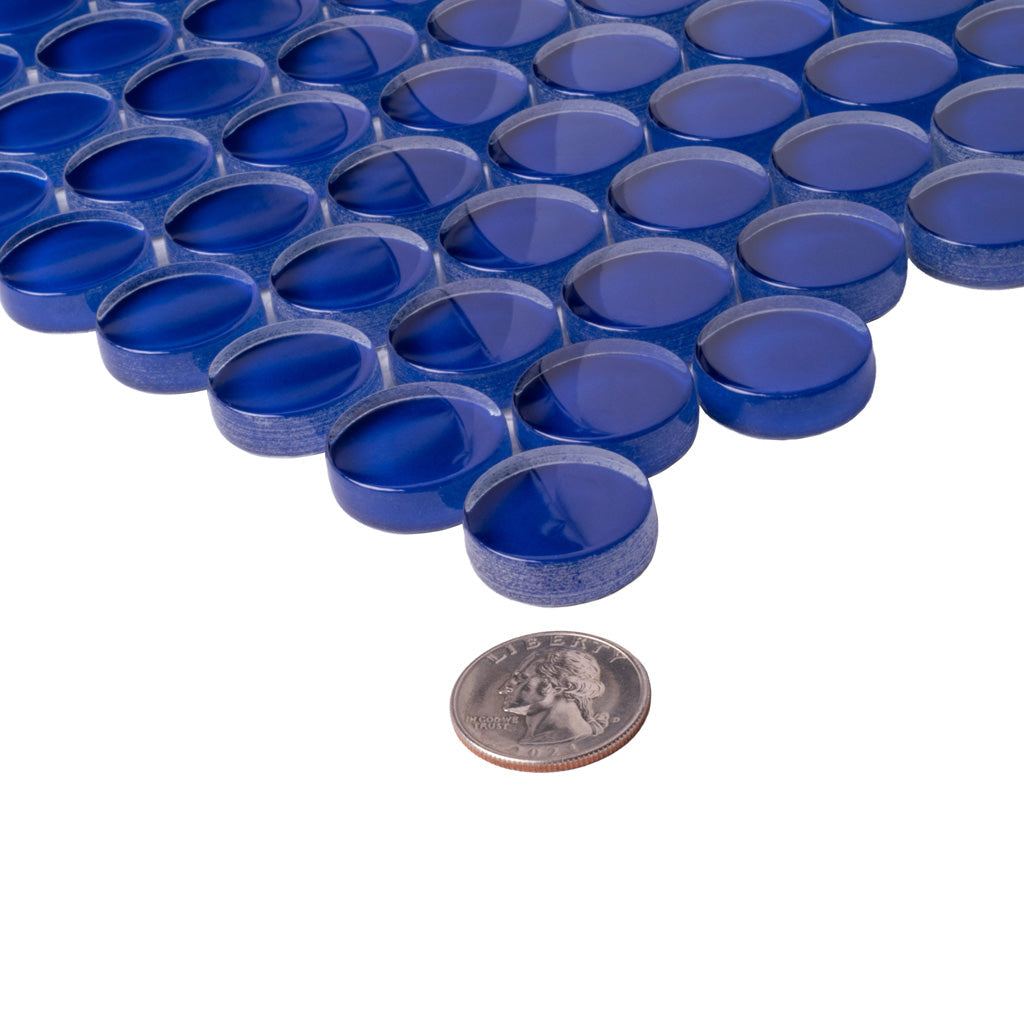 Cobalt Blue 12x12 Glossy Penny Round Glass Mosaic Tile (5 pack, 5 sq ft/case) - Sample
