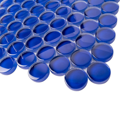 Cobalt Blue 12x12 Glossy Penny Round Glass Mosaic Tile (5 pack, 5 sq ft/case) - Sample