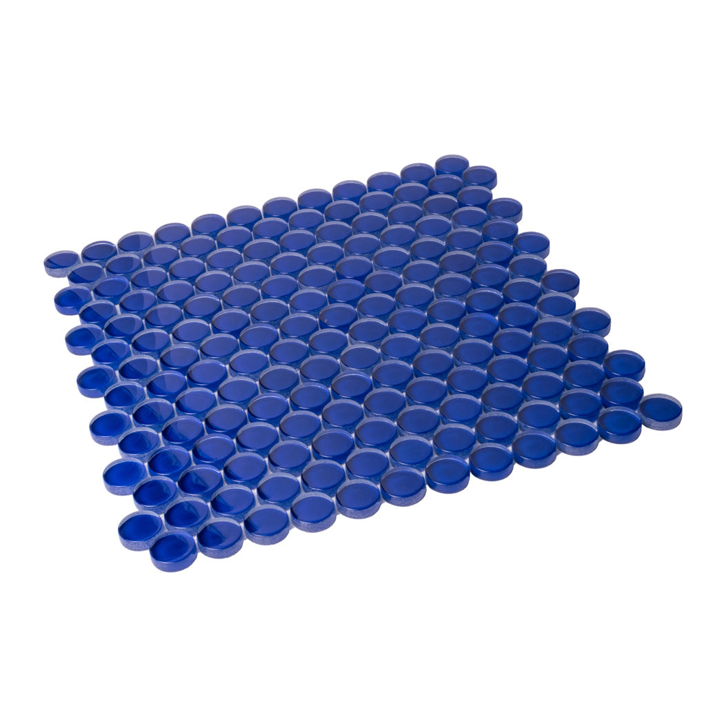 Cobalt Blue 12x12 Glossy Penny Round Glass Mosaic Tile (5 pack, 5 sq ft/case) - Sample