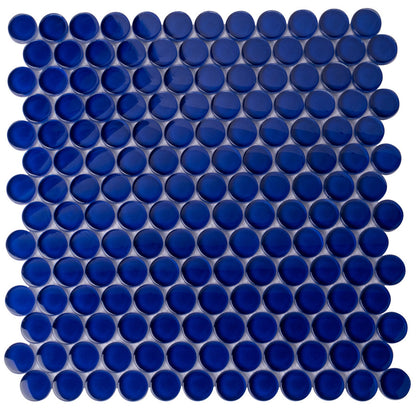 Cobalt Blue 12x12 Glossy Penny Round Glass Mosaic Tile (5 pack, 5 sq ft/case)