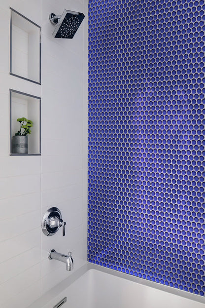 Cobalt Blue 12x12 Glossy Penny Round Glass Mosaic Tile (5 pack, 5 sq ft/case) - Sample