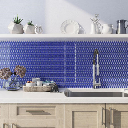 Cobalt Blue 12x12 Glossy Penny Round Glass Mosaic Tile (5 pack, 5 sq ft/case)
