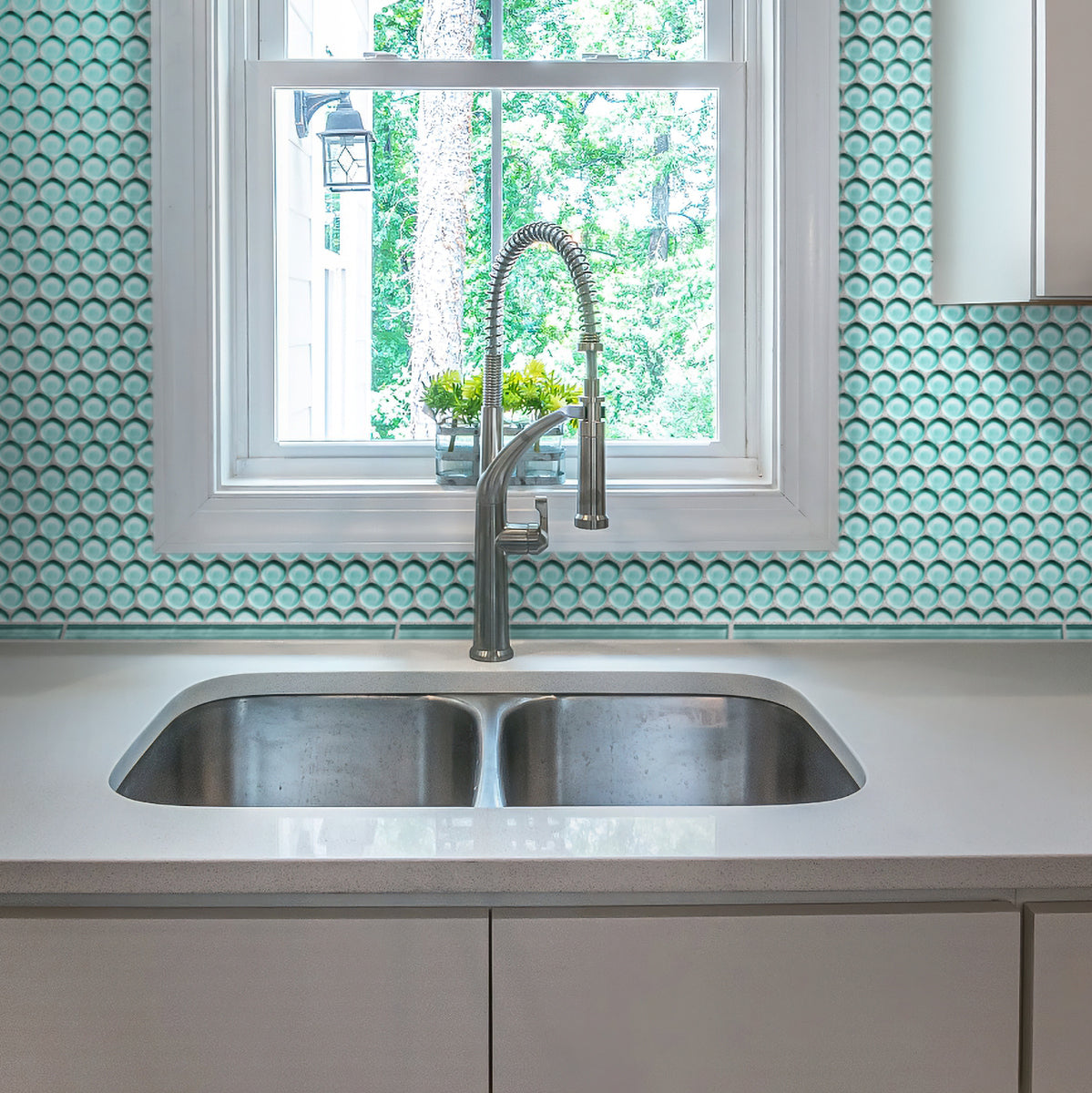 Sky Blue 12x12 Glossy Penny Round Glass Mosaic Tile (5 pack, 5 sq ft/case)