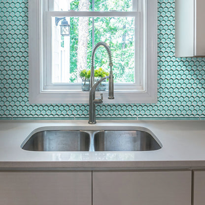 Sky Blue 12x12 Glossy Penny Round Glass Mosaic Tile (5 pack, 5 sq ft/case)
