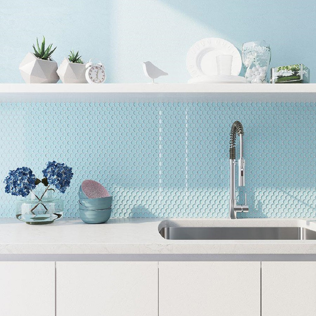 Sky Blue 12x12 Glossy Penny Round Glass Mosaic Tile (5 pack, 5 sq ft/case)