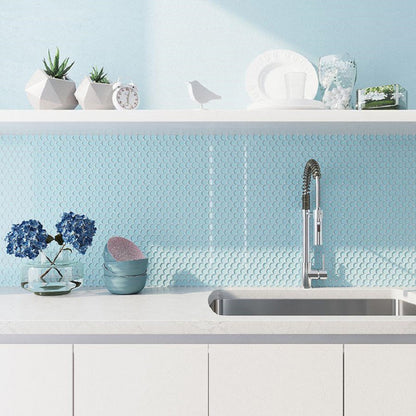 Sky Blue 12x12 Glossy Penny Round Glass Mosaic Tile (5 pack, 5 sq ft/case)