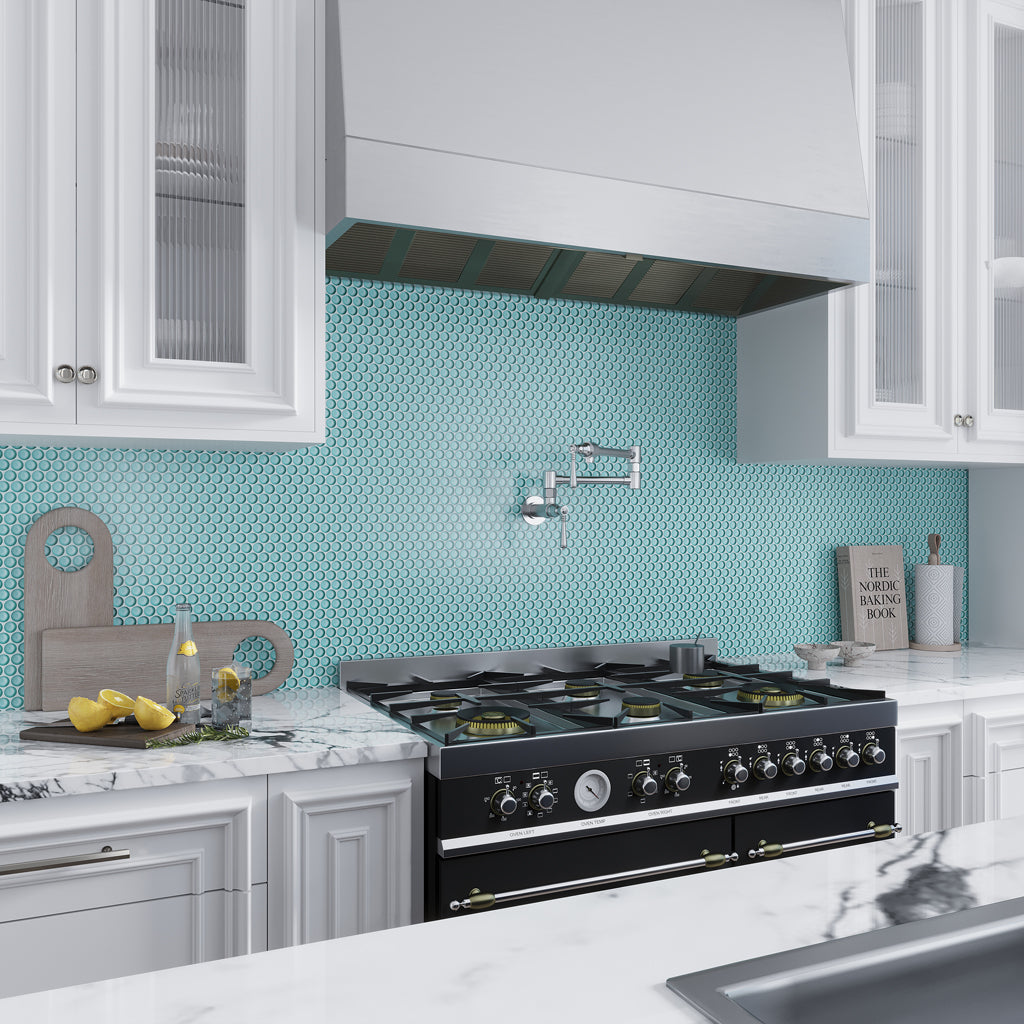 Sky Blue 12x12 Glossy Penny Round Glass Mosaic Tile (5 pack, 5 sq ft/case)