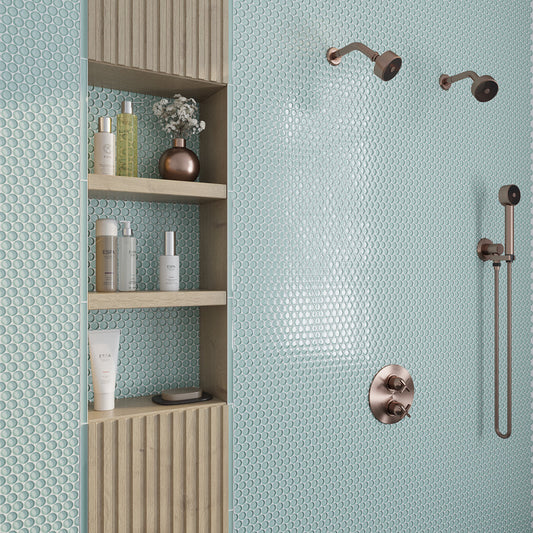 Blizzard Blue 12x12 Glossy Penny Round Glass Mosaic Tile (5 pack, 5 sq ft/case) - Sample