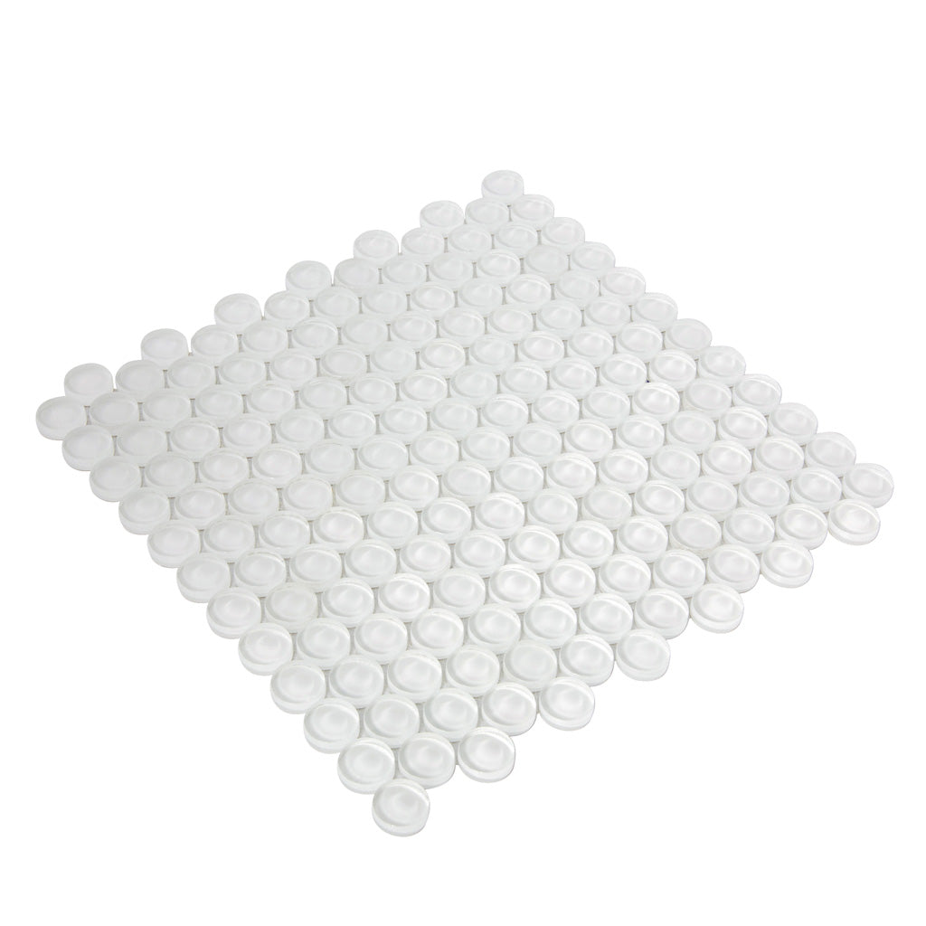 White 12x12 Glossy Penny Round Glass Mosaic Tile (5 pack, 5 sq ft/case) - Sample