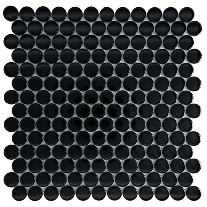 Black 12x12 Glossy Penny Round Glass Mosaic Tile (5 pack, 5 sq ft/case) - Sample