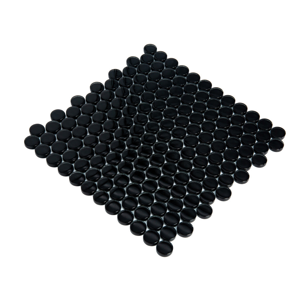 Black 12x12 Glossy Penny Round Glass Mosaic Tile (5 pack, 5 sq ft/case)