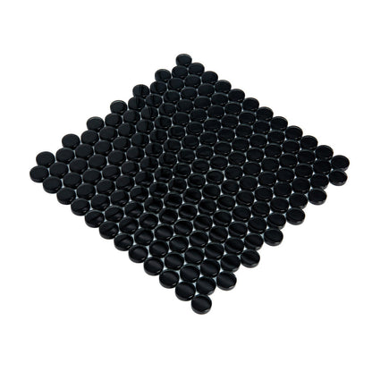Black 12x12 Glossy Penny Round Glass Mosaic Tile (5 pack, 5 sq ft/case) - Sample
