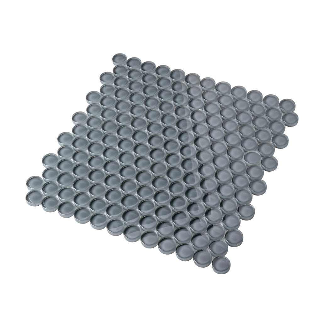 Coin Gray 12x12 Glossy Penny Round Glass Mosaic Tile (5 pack, 5 sq ft/case)